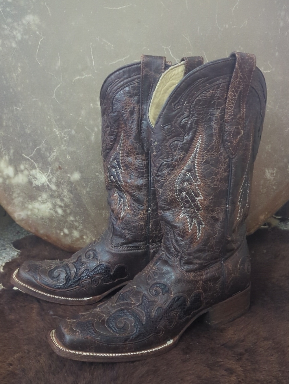 CORRAL A2404 chocolate distressed leather cowgirl western boots square toe sz9.5